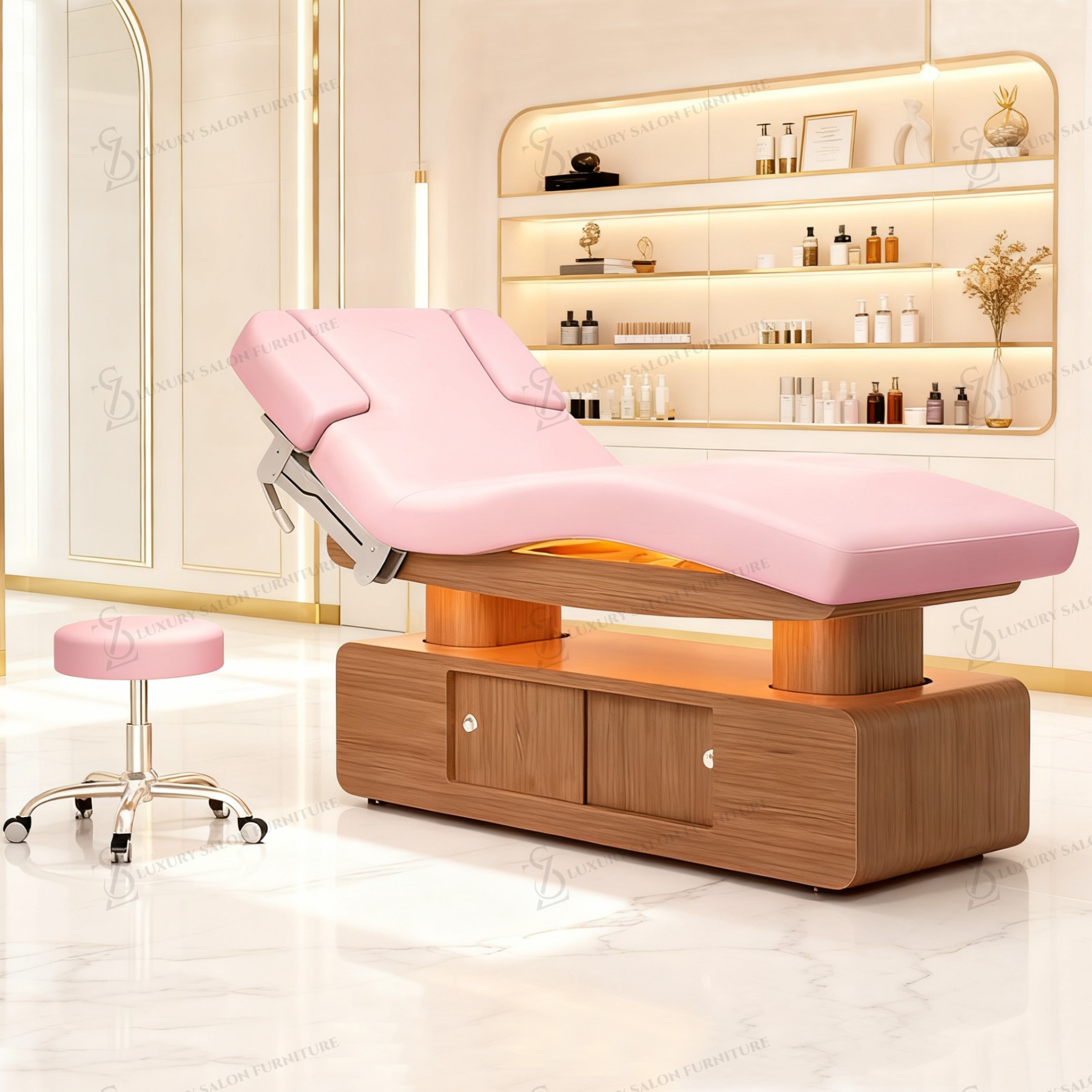 Wellness Spa And Massage - Luksusowe łóżko kosmetyczne 3/4-motoryzowane, różowe, wielofunkcyjne